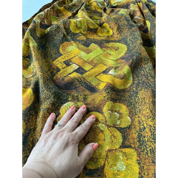 Vintage 1960s pleated curtain, MCM geometric abstract orange, brown, panel - Picture 4 of 9